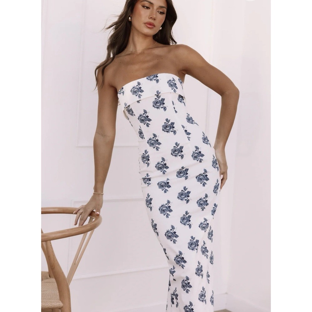 NWT Petal + Pup Women's TONI STRAPLESS MIDI DRESS - OFF WHITE Large - Picture 2 of 13